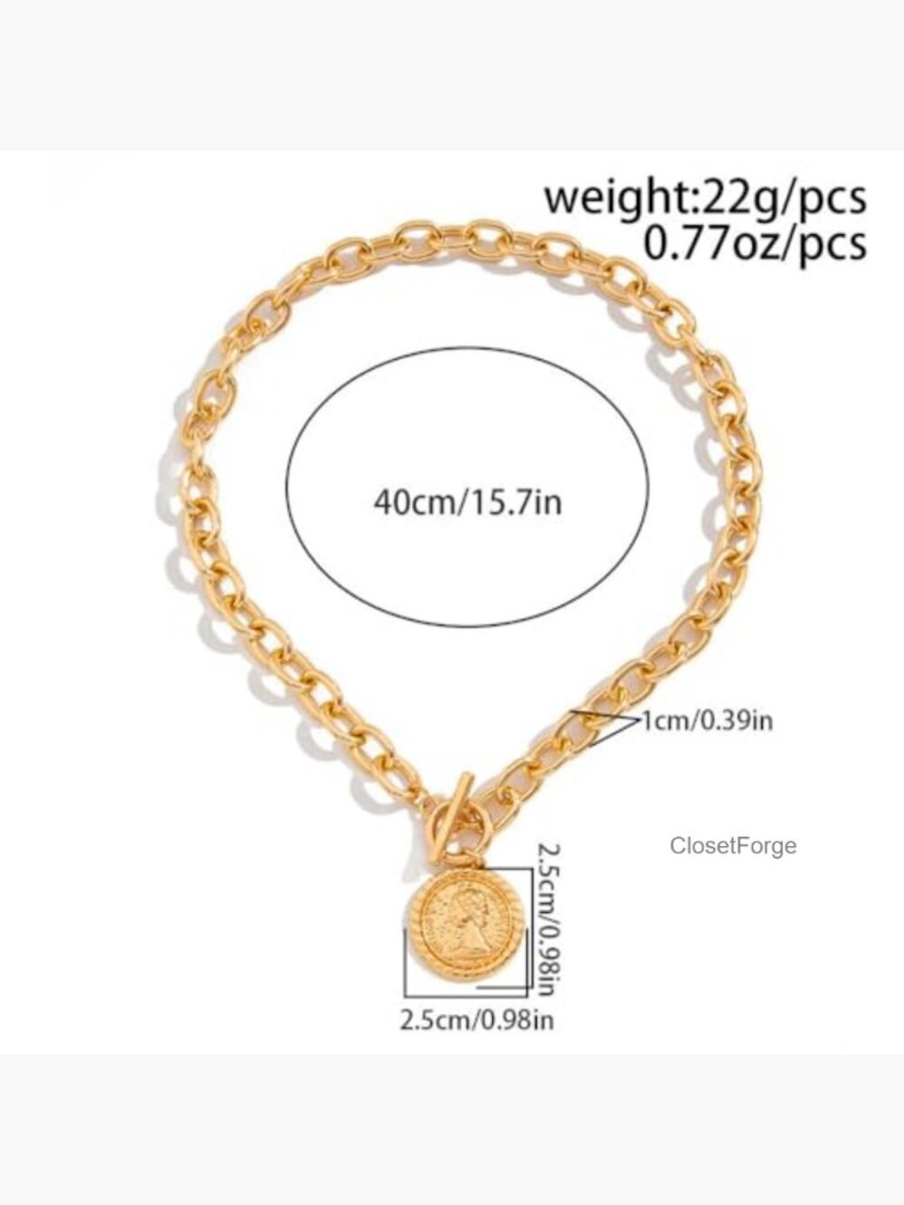 Chunky Paperclip Chain Pendant Necklace - Layered Gold OT Clasp - Picture 2 of 7